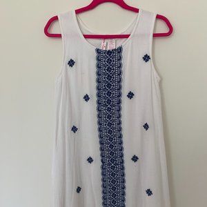 White Dress w/ Intricate Blue Embroidery